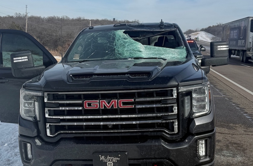 Driver injured after sheet of ice falls from semi on Turner Turnpike