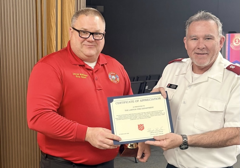 Lawton Fire and Police departments win Salvation Army bell ringing award