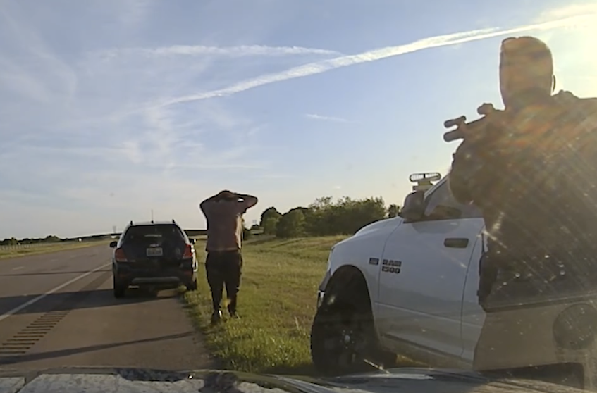 Oklahoma Highway Patrol releases footage following arrest in fatal shooting investigation after traffic stop, stating 35-year-old suspect was passenger in vehicle